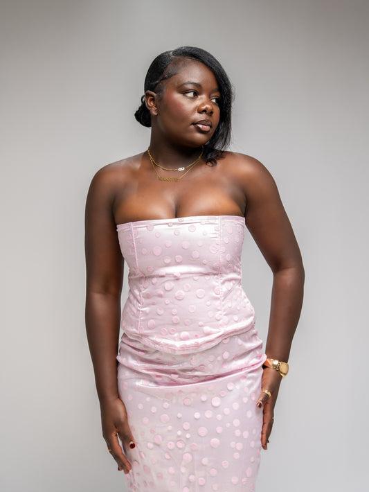 Pink Polka Dot Strapless Grown