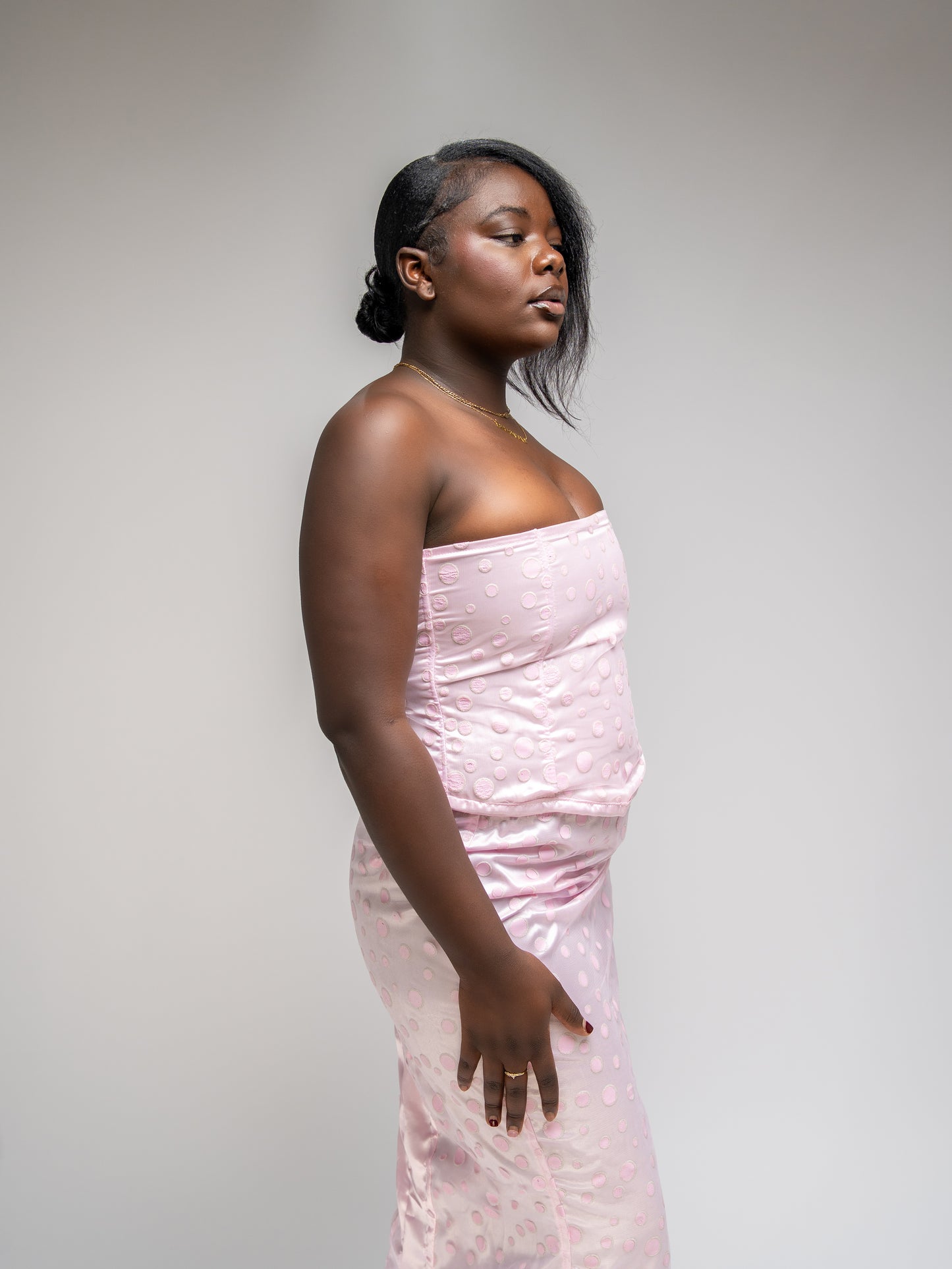 Pink Polka Dot Strapless Grown
