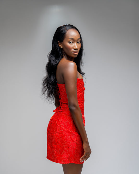 Red strapless mini dress two piece