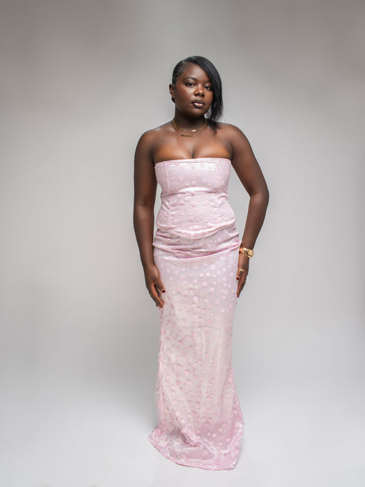 Pink Polka Dot Strapless Grown