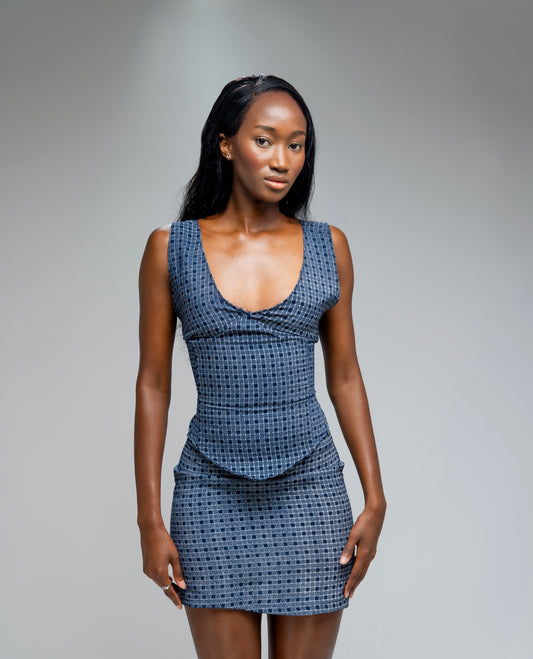 Navy & White Checkered Two Piece Set
